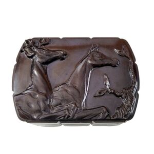 Vintage Dark Brown Hickok Horse & Deer Trinket Box From The 30s or 40s Bakelite?
